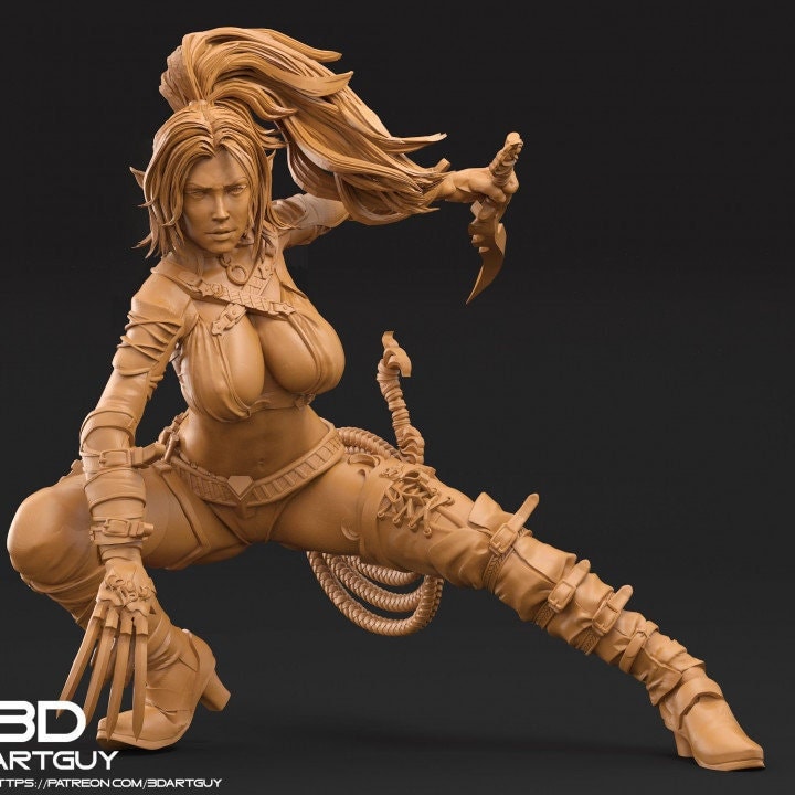 Elf Pinup Female Fighter Assassin Rogue PC or NPC | 28mm, 32mm Scales also 50mm and 100mm | Dungeons and Dragons | Pathfinder | 3DArtGuy - Only-Games