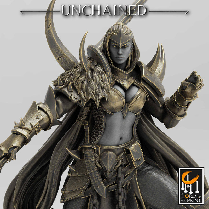 Female Oathbreaker Paladin,Chaos Knight, Pole-Arm Master Unpainted Miniature | 28mm, 32mm,75mm Scales | Dungeons and Dragons | Pathfinder | - Only-Games