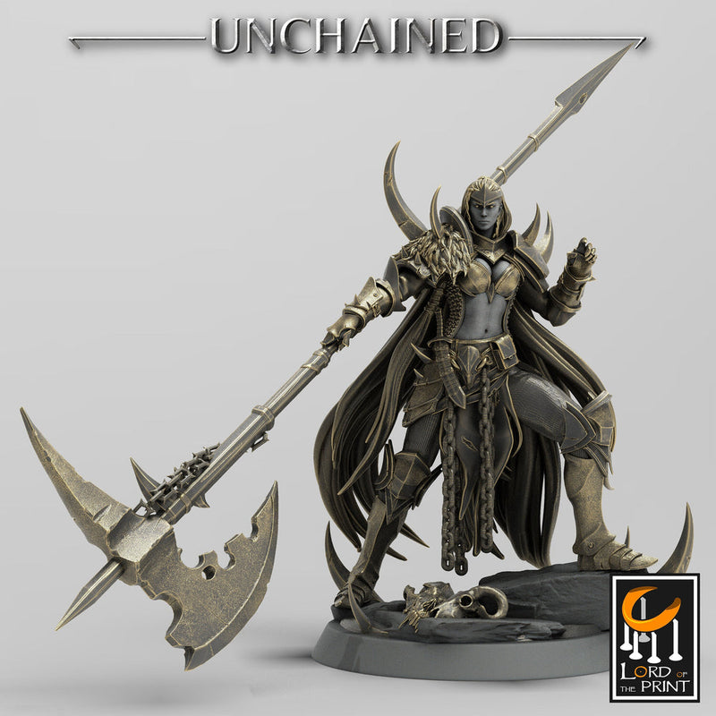 Female Oathbreaker Paladin,Chaos Knight, Pole-Arm Master Unpainted Miniature | 28mm, 32mm,75mm Scales | Dungeons and Dragons | Pathfinder | - Only-Games