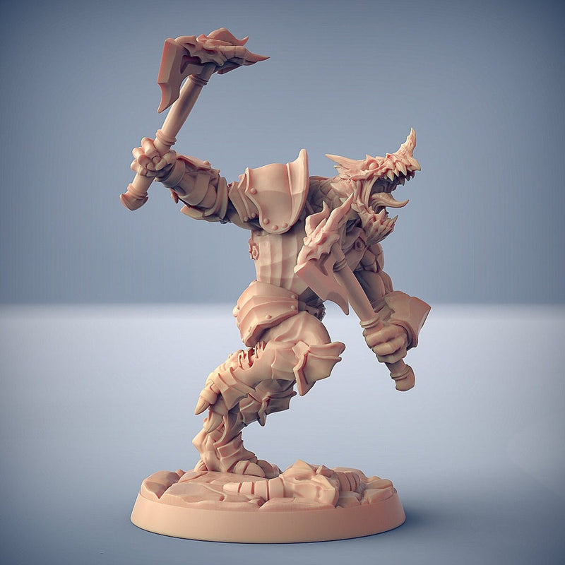 Dragonborn Paladin Fighter 2-weapon style Axes  | 28mm, 32mm, 54mm, 75mm Scale Resin Miniature | Dungeons and Dragons | Pathfinder | - Only-Games