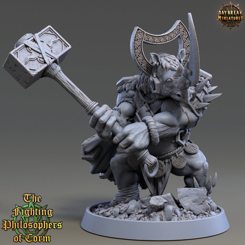 Rhinokin, Rhino-folk Warrior  Scales: 28mm, 32mm,54mm,75mm | D&D 5e Megaboss | Dungeons and Dragons | Pathfinder | Daybreak Miniatures - Only-Games