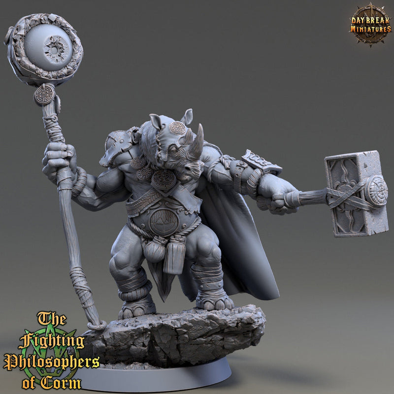 Rhinokin, Rhino-folk Warrior  Scales: 28mm, 32mm,54mm,75mm | D&D 5e Megaboss | Dungeons and Dragons | Pathfinder | Daybreak Miniatures - Only-Games