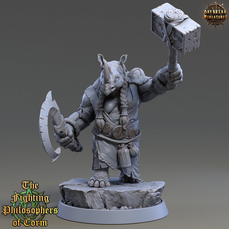 Rhinokin, Rhino-folk Warrior  Scales: 28mm, 32mm,54mm,75mm | D&D 5e Megaboss | Dungeons and Dragons | Pathfinder | Daybreak Miniatures - Only-Games