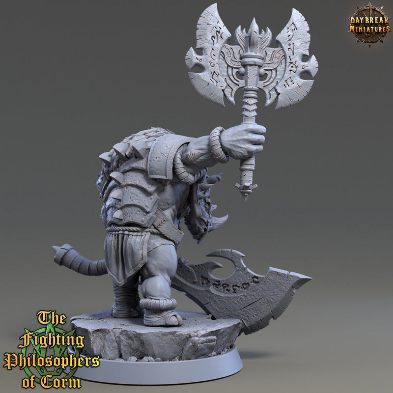 Rhinokin, Rhino-folk Warrior  Scales: 28mm, 32mm,54mm,75mm | D&D 5e Megaboss | Dungeons and Dragons | Pathfinder | Daybreak Miniatures - Only-Games