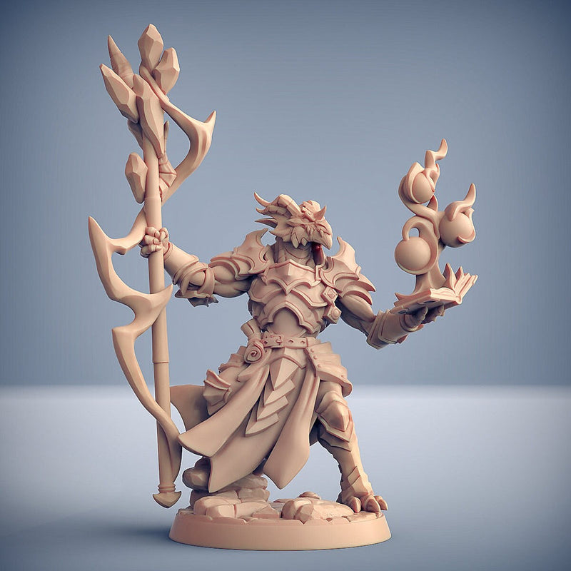 Dragonborn Wizard Sorcerer, Battle Mage | 28mm, 32mm, 54mm, 75mm Scale Resin Miniature | Dungeons and Dragons 5E | Pathfinder | - Only-Games