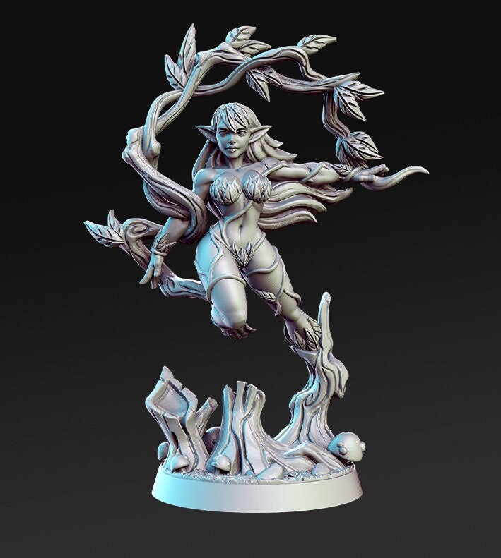 Female Wood Elf Druid, Alura Forest Dryad | 28mm Scale | 32mm Scale | 75mm Scale | Minis - D&D 5e - Pathfinder Sexy Figurine- RN Estudio - Only-Games
