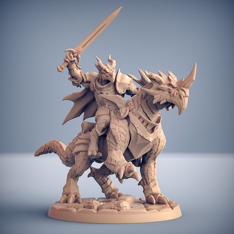 Dragonborn Knight Paladin Fighter Mounted on Dragonling | 28mm, 32mm, 54mm, 75mm Scale Resin Miniature | Dungeons and Dragons | Pathfinder | - Only-Games