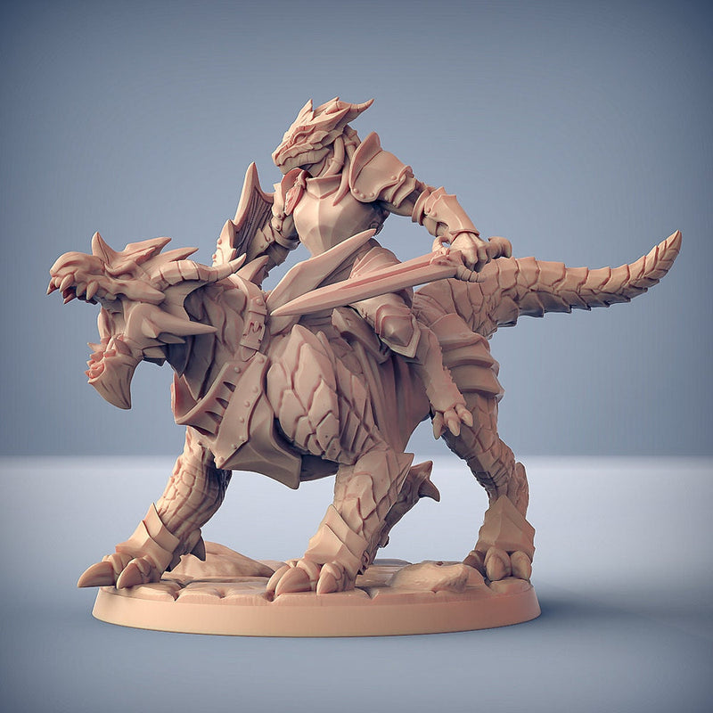 Dragonborn Knight Paladin Fighter Mounted on Dragonling | 28mm, 32mm, 54mm, 75mm Scale Resin Miniature | Dungeons and Dragons | Pathfinder | - Only-Games