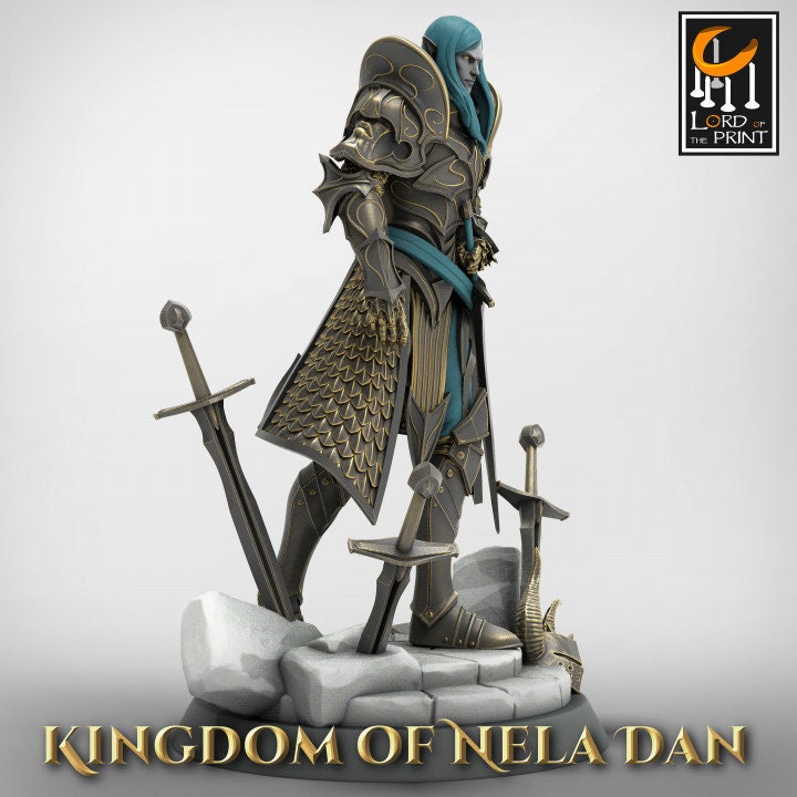 High Elf Lord Paladin, Moon Elf,  Eladrin  Unpainted Miniature | 28mm, 32mm,54mm,75mm, 100mm Scales | Dungeons and Dragons | Pathfinder | - Only-Games