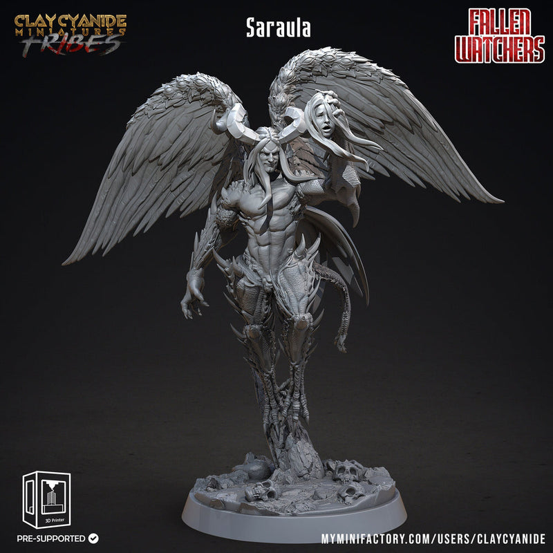 Saraula Fallen Angel Demon|28mm, 32 mm,54mm,75mm,100mm Scale |  Resin Miniature | Dungeons and Dragons | Pathfinder | D&D 5e | Clay Cyanide - Only-Games