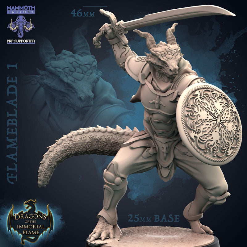 Dragonborn Paladin Sword and Shield  | 28mm, 32mm, 75mm Scale Resin Miniature | Dungeons and Dragons D&D 5e  | Pathfinder | Flesh of Gods - Only-Games