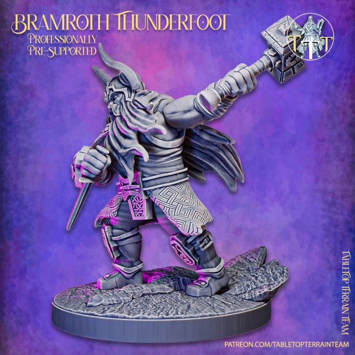 Dwarf Fighter Paladin Battle Hammer | Dungeons and Dragons Resin Figure Miniature | 28mm,32mm,75mm Scales | Pathfinder Mini for Painting | - Only-Games