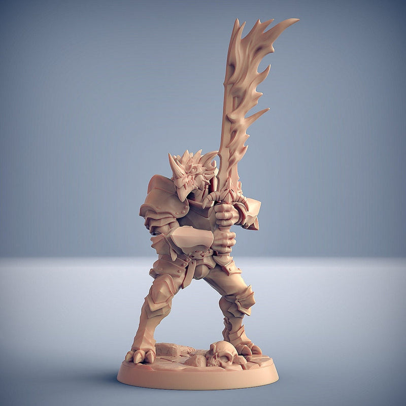 Dragonborn Paladin Fighter 2-handed Flaming Sword  | 28mm, 32mm, 54mm, 75mm Scale Resin Miniature | Dungeons and Dragons | Pathfinder | - Only-Games