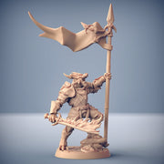 Dragonborn Paladin Fighter Banner and Flaming Sword  | 28mm, 32mm, 54mm, 75mm Scale Resin Miniature | Dungeons and Dragons | Pathfinder | - Only-Games