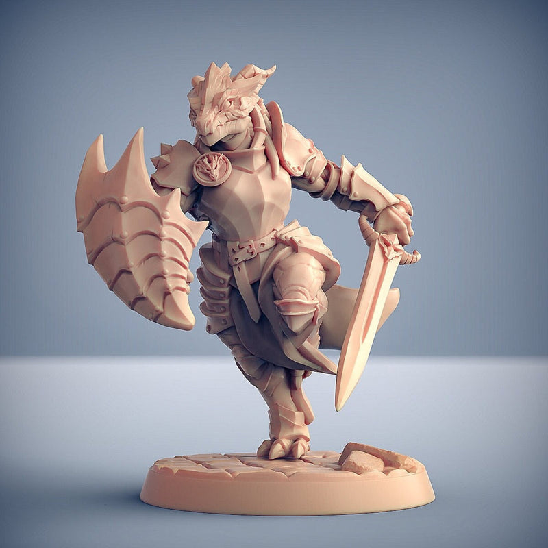 Dragonborn Paladin Fighter Sword & Shield | 28mm, 32mm, 54mm, 75mm Scale Resin Miniature | Dungeons and Dragons 5E | Pathfinder | - Only-Games