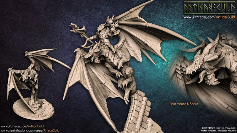 Dragonborn Wizard Sorcerer, Battle Mage mounted on Dragon | 28mm, 32mm, 54mm, 75mm Scale Resin| Dungeons and Dragons 5E | Pathfinder | - Only-Games