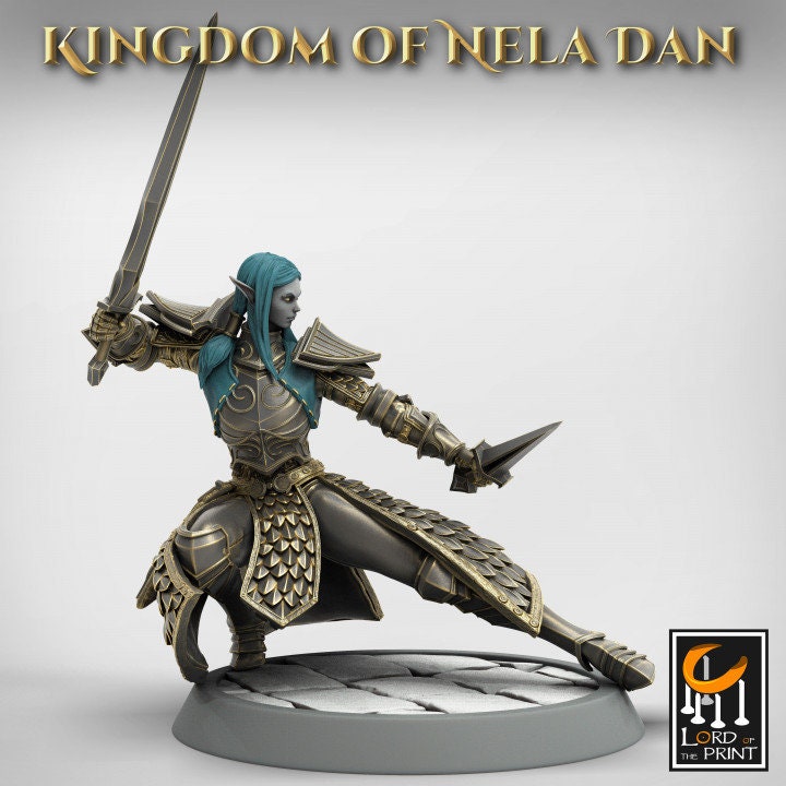 High Elf Two Weapon Master, Moon Elf,  Eladrin  Unpainted Miniature | 28mm, 32mm,75mm Scales | Dungeons and Dragons | Pathfinder | - Only-Games