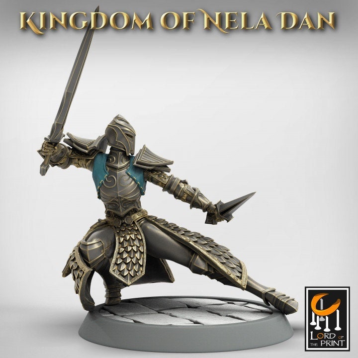 High Elf Helm on Two Weapon Master, Moon Elf,  Eladrin  Unpainted Miniature | 28mm, 32mm,75mm Scales | Dungeons and Dragons | Pathfinder | - Only-Games