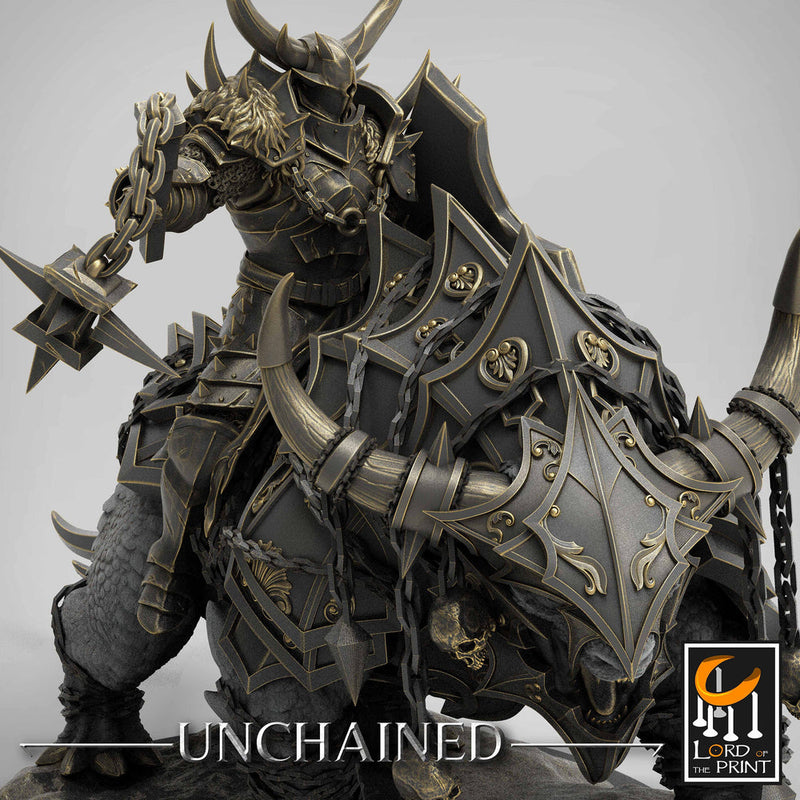 Chaos Knight on Armored Muscular Beast Flail and Shield, Oathbreaker Paladin |Dungeons and Dragons |28m,32mm,54mm,75mm Scale | Pathfinder - Only-Games