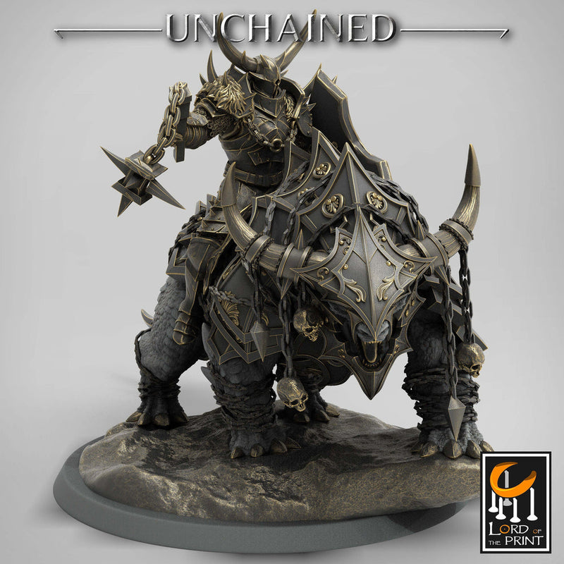 Chaos Knight on Armored Muscular Beast Flail and Shield, Oathbreaker Paladin |Dungeons and Dragons |28m,32mm,54mm,75mm Scale | Pathfinder - Only-Games