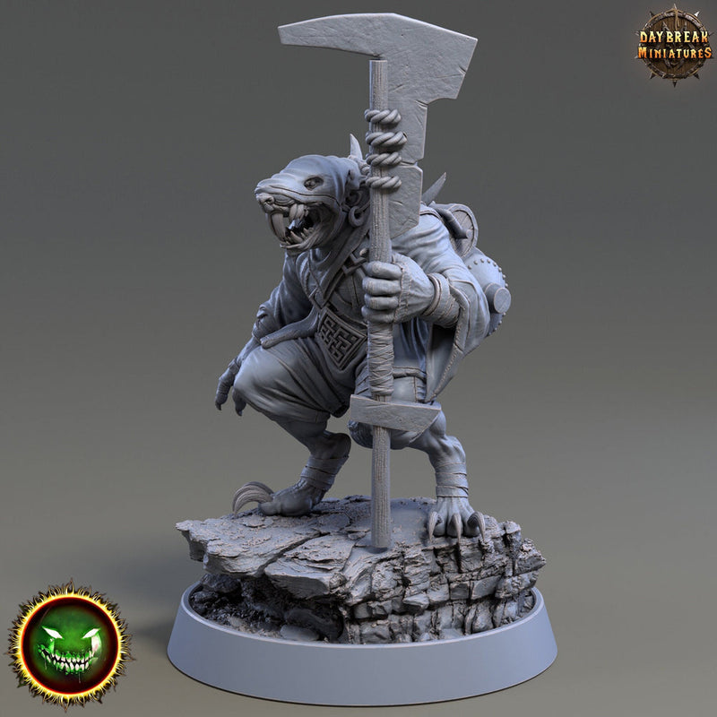Wererat 2handed weapon , Ratfolk, Ratman |Resin| Dungeons and Dragons 5e | 28mm,32mm,54m,75mm Scales | Pathfinder D&D | Daybreak Miniatures - Only-Games