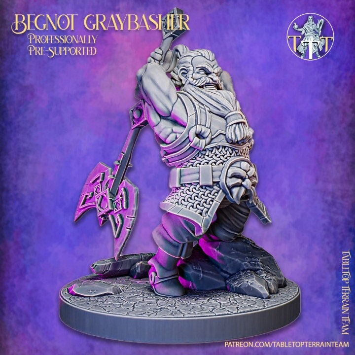 Dwarf Fighter Paladin Great Axe | Dungeons and Dragons Resin Figure Miniature | 28mm,32mm,75mm Scales | Pathfinder Mini for Painting | - Only-Games