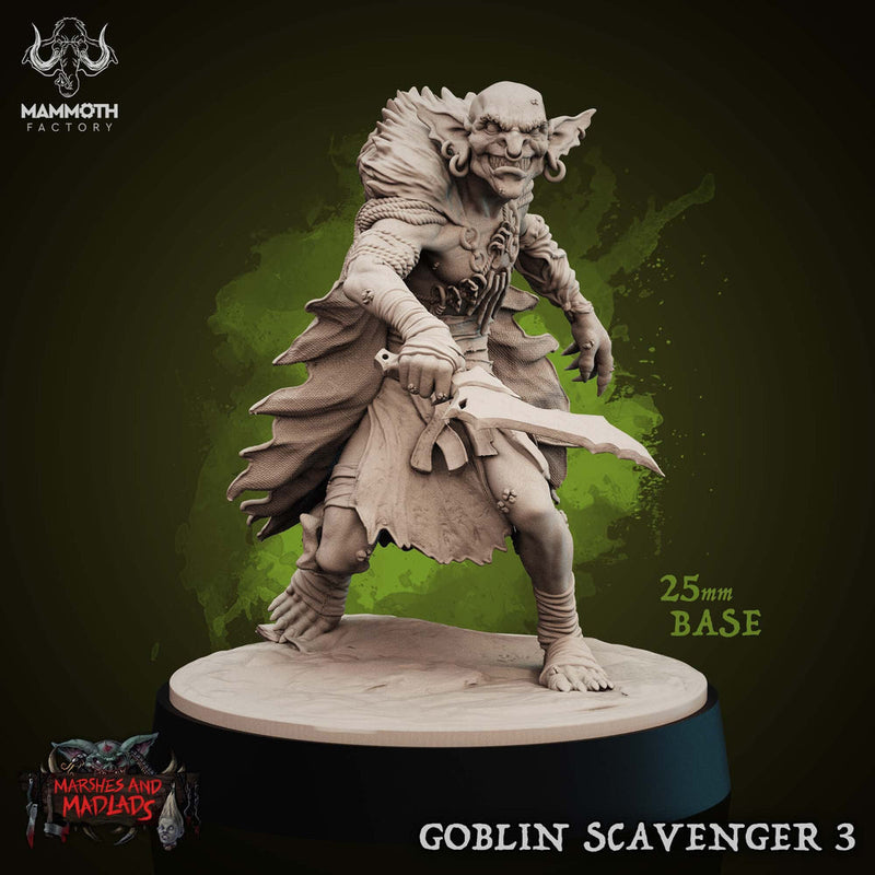 Goblin with Short Sword Scavenger  | Dungeons and Dragons | 28mm,32mm,54mm,75mm Scales | Pathfinder Mini for Painting | Mammoth Factory - Only-Games
