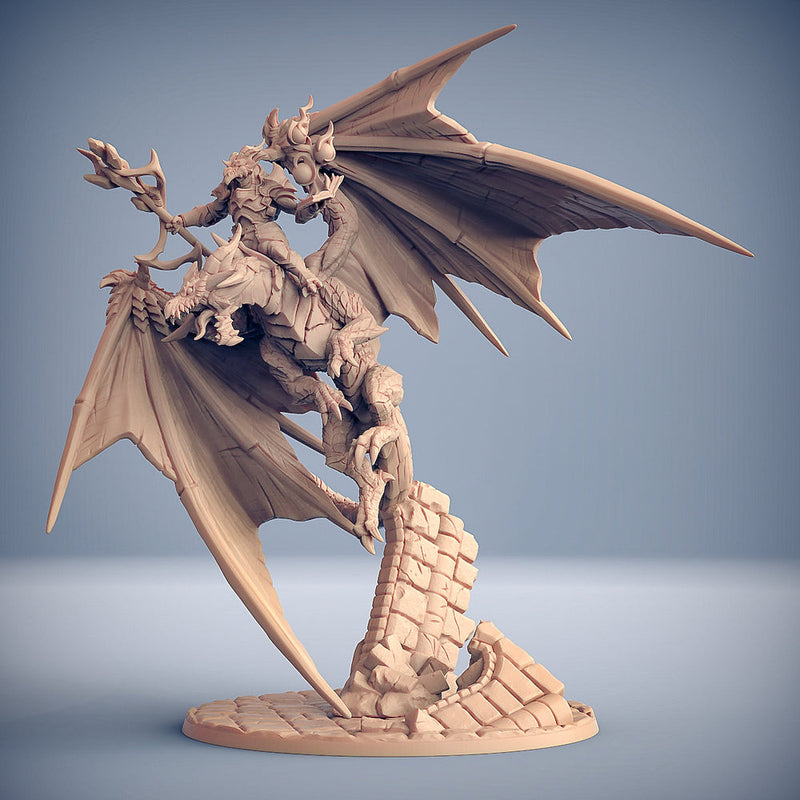 Dragonborn Wizard Sorcerer, Battle Mage mounted on Dragon | 28mm, 32mm, 54mm, 75mm Scale Resin| Dungeons and Dragons 5E | Pathfinder | - Only-Games