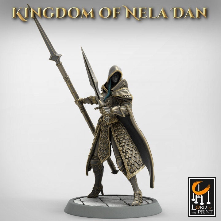 High Elf Ranger Fighter Spear and Sword , Moon Elf,  Eladrin Unpainted  | 28mm, 32mm,54mm,75mm Scales | Dungeons and Dragons | Pathfinder | - Only-Games
