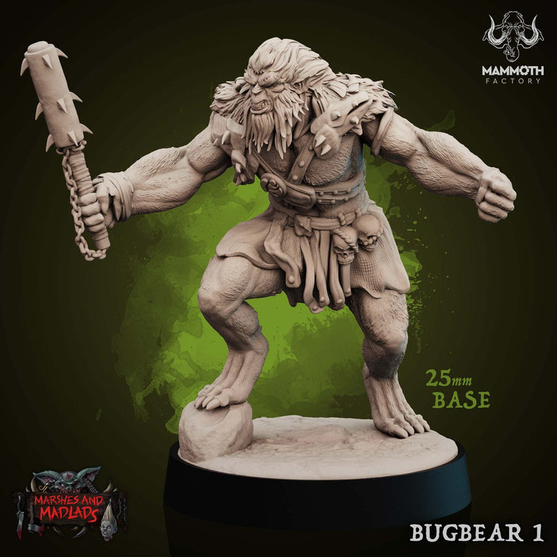 Bugbear Fighter Warrior Barbarian Mace | Scales 28mm,32mm,54mm,75mm | Megaboss | Dungeons and Dragons |Pathfinder | Mammoth Factory - Only-Games