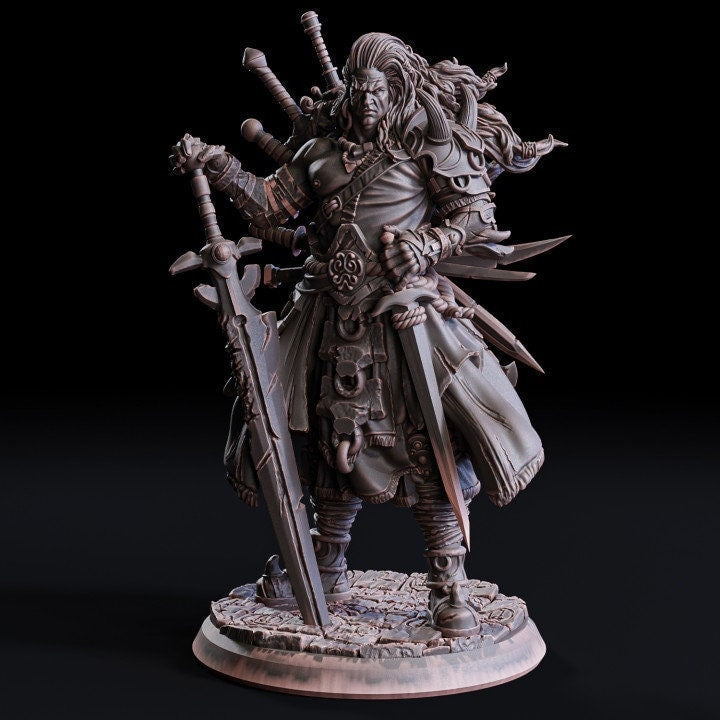Fighter Battle Master.  Sword Collector | D and D 28mm, 32mm,54mm, 75mm, 100mm Scales also 160mm Statue |Pathfinder |Unpainted Flesh of Gods - Only-Games
