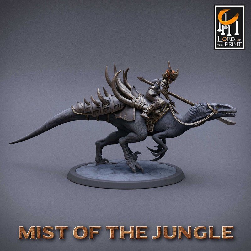 Amazon Fighter Ranger with Spear on Running Raptor |  Dungeons and Dragons 5e  | 28mm,32mm,75mm Scale | Pathfinder | Lord of The Print - Only-Games