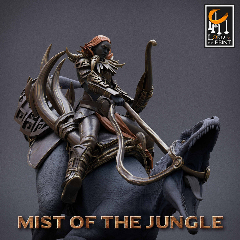 Amazon Archer on Crouched Raptor, Amazon Fighter Ranger |  Dungeons and Dragons 5e  | 28mm,32mm,75mm Scale | Pathfinder | Lord of The Print
