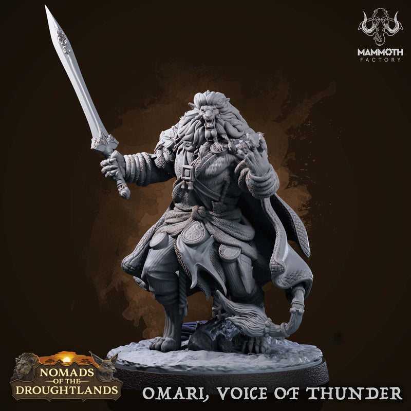 Leonin Lion Folk Barbarian, Fighter Unpainted | 28mm,32mm,54mm,75mm Scale | Resin | Dungeons and Dragons D&D 5e  | Pathfinder |Flesh of Gods - Only-Games