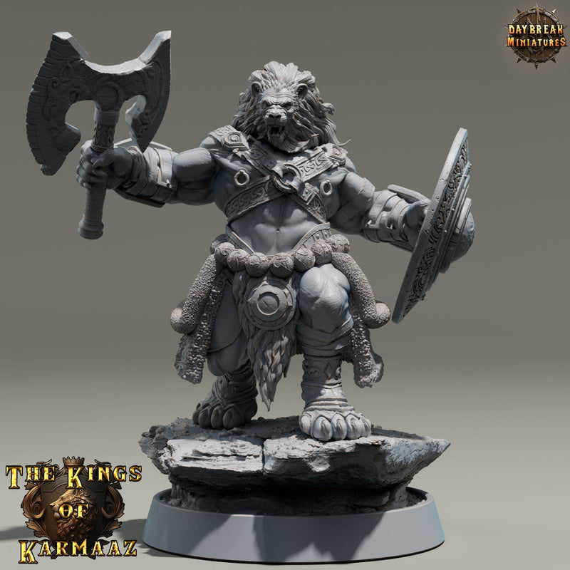 Leonin LionFolk Fighter Barbarian | 28mm, 32mm, 54mm, 75mm Scales,100mm Tall | Dungeons and Dragons D&D 5e | Pathfinder| Daybreak Miniatures - Only-Games