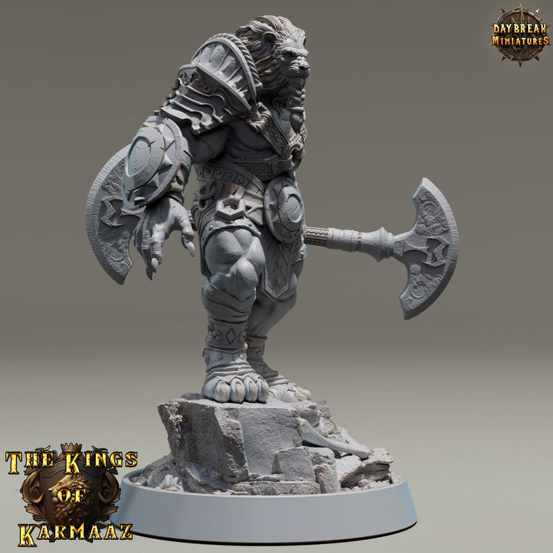 Leonin LionFolk Fighter Barbarian | 28mm, 32mm, 54mm, 75mm Scales,100mm Tall | Dungeons and Dragons D&D 5e | Pathfinder| Daybreak Miniatures - Only-Games