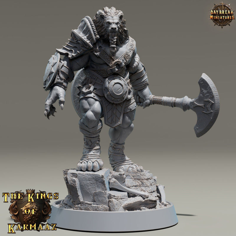 Leonin LionFolk Fighter Barbarian | 28mm, 32mm, 54mm, 75mm Scales,100mm Tall | Dungeons and Dragons D&D 5e | Pathfinder| Daybreak Miniatures - Only-Games