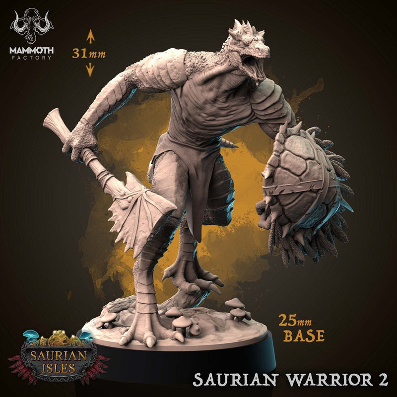 Lizardfolk Lizardman Warrior | 28mm, 32mm,75mm Scales | Dungeons and Dragons | Unpainted Figure | Mammoth Factory - Only-Games