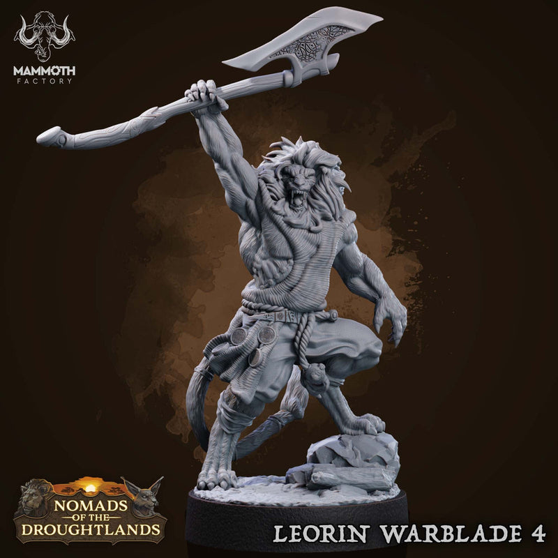Leonin LionFolk Fighter Barbarian Unpainted | 28mm,32mm,54mm,75mm Scale | Resin | Dungeons and Dragons D&D 5e  | Pathfinder |Flesh of Gods - Only-Games