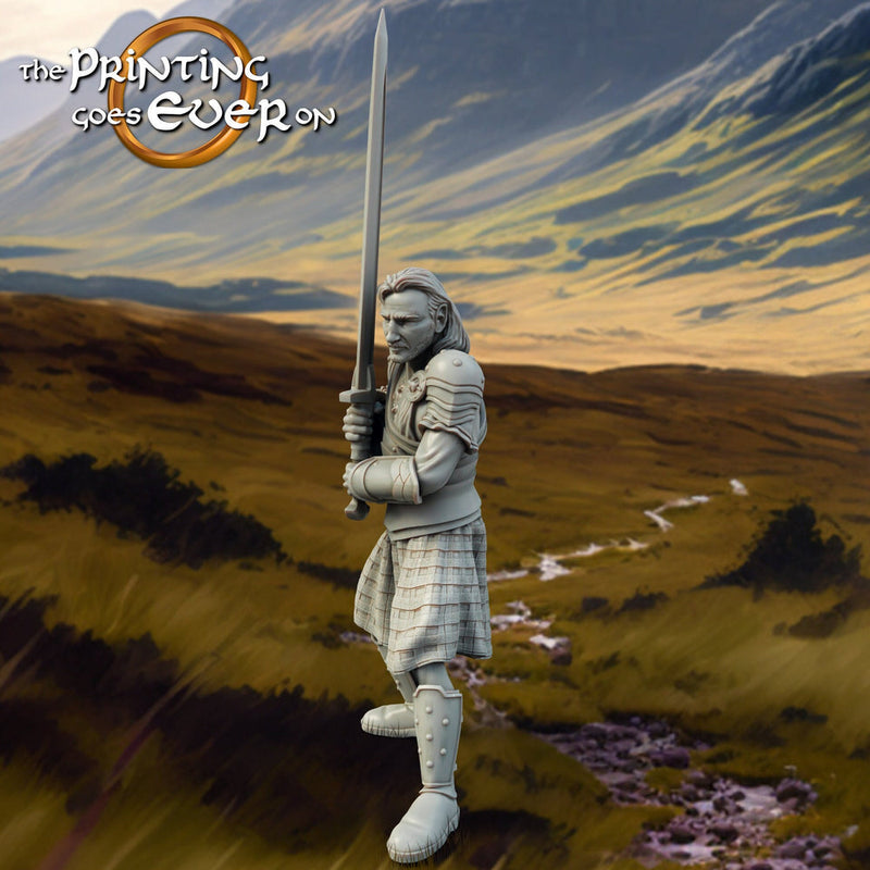Human Highlander Ranger Fighter | Miniature | 28mm, 32mm, 54mm,75mm,100mm Scale | Pathfinder Figure| DnD | Human Ranger Figurine unpainted | - Only-Games