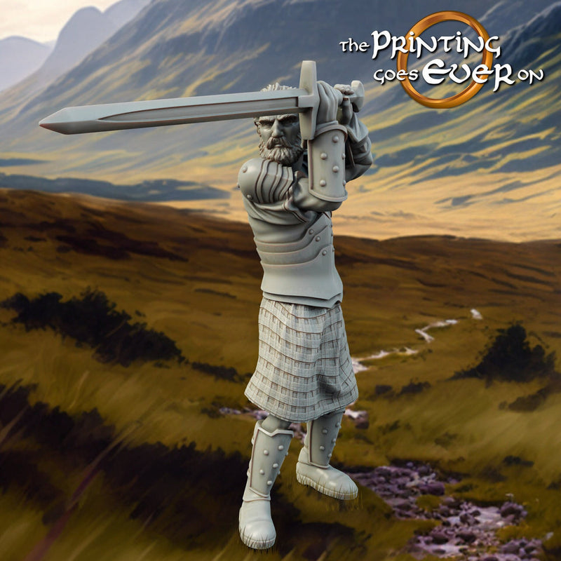 Human Highlander Ranger Fighter | Miniature | 28mm, 32mm, 54mm,75mm,100mm Scale | Pathfinder Figure| DnD | Human Ranger Figurine unpainted | - Only-Games