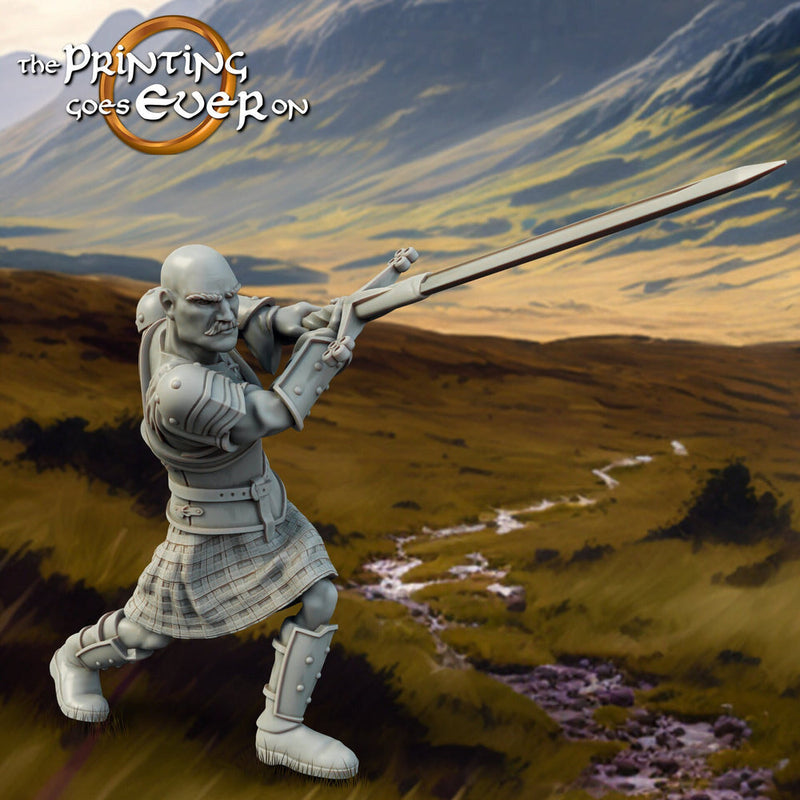 Human Highlander Ranger Fighter | Miniature | 28mm, 32mm, 54mm,75mm,100mm Scale | Pathfinder Figure| DnD | Human Ranger Figurine unpainted | - Only-Games