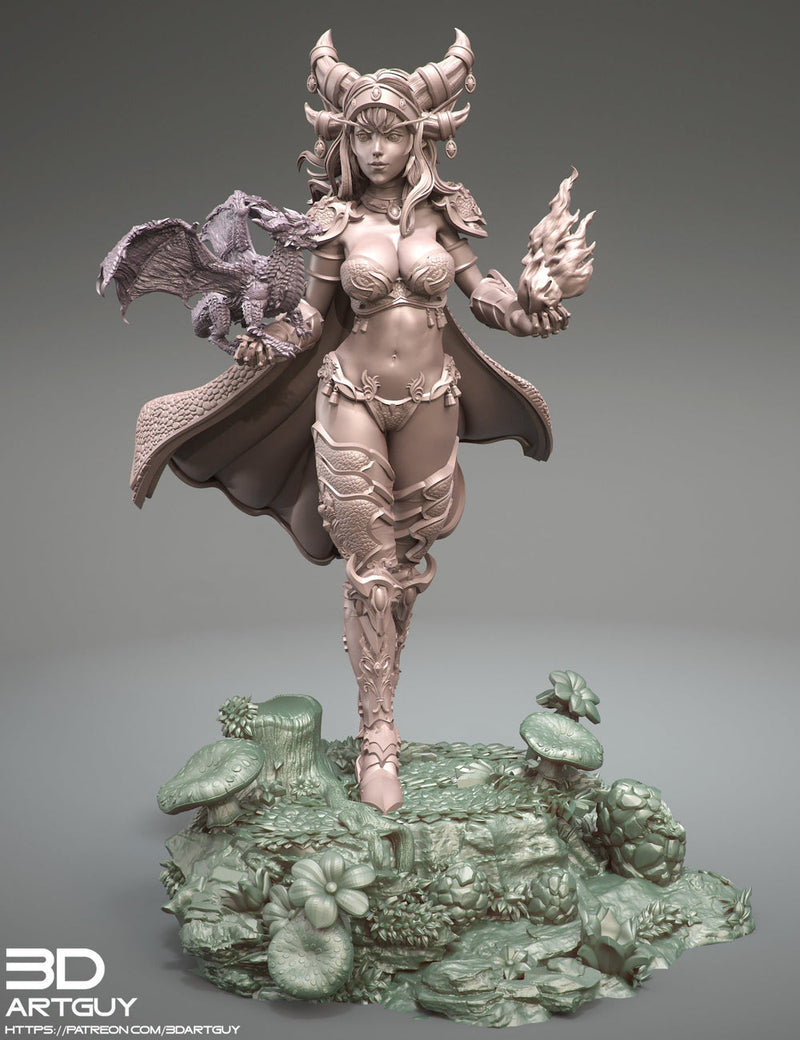 Tiefling Pinup Female Dragon Familiar Sorcerer Warlock PC or NPC | 28mm, 32mm, 50mm,75mm,100mm | Dungeons and Dragons | Pathfinder |3DArtGuy - Only-Games