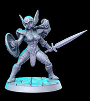 Pinup Sexy Female Fighter with Sword and Shield  | 28mm, 32mm,54mm,75mm,100mm Scale | Miniature - Minis - D&D 5e - RN Estudio - Only-Games