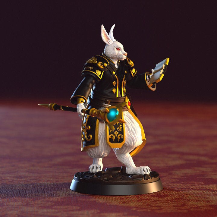 Harengon, Rabbitfolk Rabbitman  Wizard Cleric PC NPC | 28mm, 32mm,54mm,75mm Scale Resin Miniature | Dungeons and Dragons | Clay Cyanide - Only-Games
