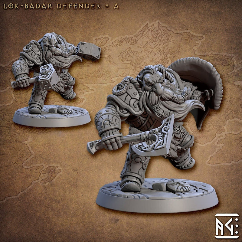 Male Fighter Dwarf  with Hammer & Axe, Dual Hammers and Helm | 28mm, 32mm, 54mm, 75mm Scale Miniature | Dungeons and Dragons | Artisan Guild - Only-Games