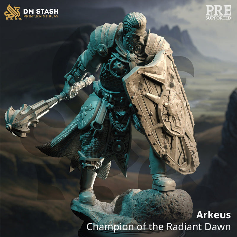 Human Cleric Paladin Mace and Shield. Unpainted Miniature | 28mm, 32mm,54mm,75mm, 100mm Scales | Dungeons and Dragons Pathfinder | DM Stash - Only-Games