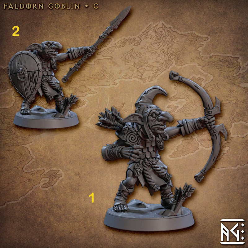 Goblin Fighter Bow Archer, Goblin Spear & Shield | 28mm, 32mm Scale, 54 tall, 75 tall Resin Miniature | Dungeons and Dragons | Artisan Guild - Only-Games