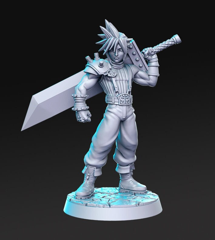 Rogue Fighter Claude Classic JRPG | 28mm,32mm, 54mm,75mm Scale Miniature |  Unpainted resin Figurine D&D Tabletop Fantasy Miniature Gaming - Only-Games