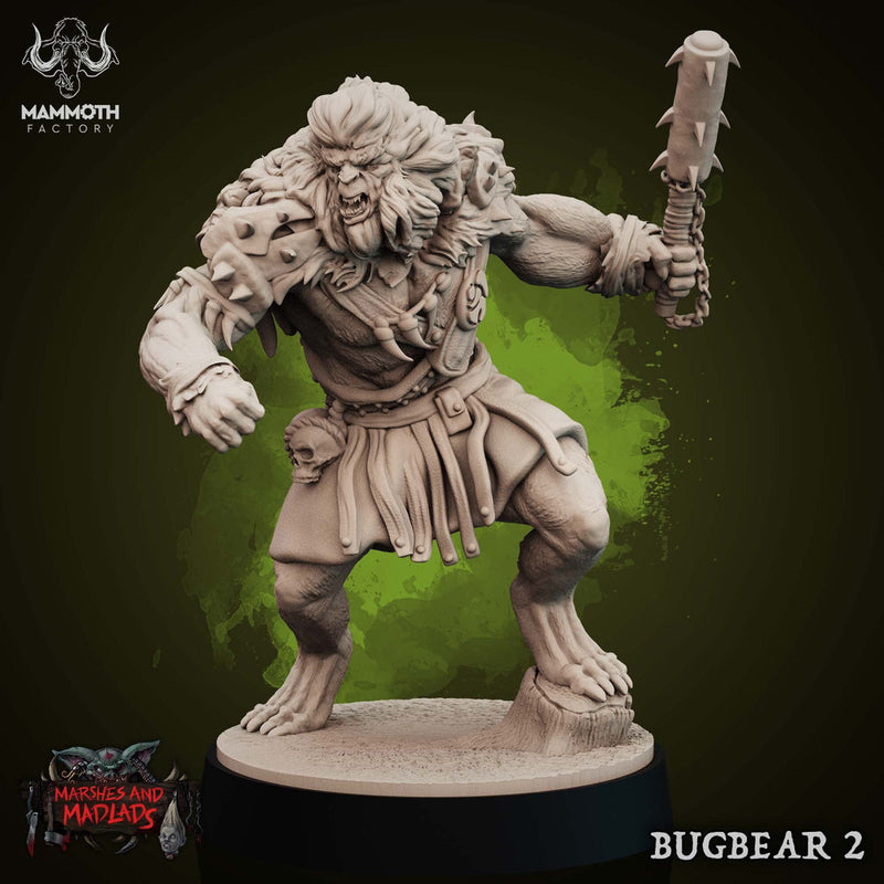 Bugbear Fighter Warrior Barbarian Mace | Scales 28mm,32mm,54mm, 75mm | Megaboss | Dungeons and Dragons |Pathfinder | Mammoth Factory - Only-Games